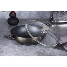 Berlingerhaus Ponev WOK s pokrovom z marmornato površino 30 cm Shiny Black Edition BH-7115