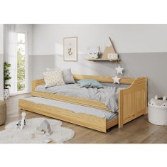 KONDELA Lesena enojna postelja z dodatnim ležiščem Laura New 90x200 cm - naravna