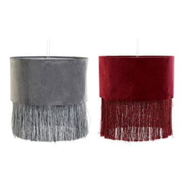 DKD Home Decor Senčilo za svetilko DKD Home Decor 8424001773930 Grey Burgundy Metal Velvet Fringe Sixties 30 x 30 x 29 cm (2 enoti)