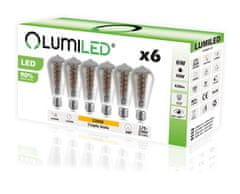 LUMILED 6x LED žarnica E27 SMOKY ST64 6W = 50W 420lm 2200K Toplo bela 360°