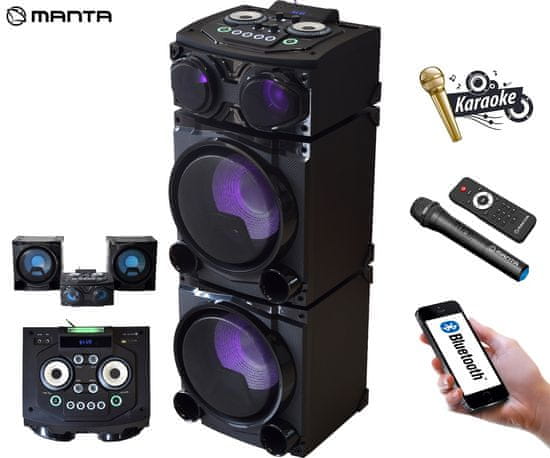 Manta SPK5520 prenosni KARAOKE zvočnik, Bluetooth, 300W, Equalizer, X-Bass, FM Radio, USB/microSD/MIC-in