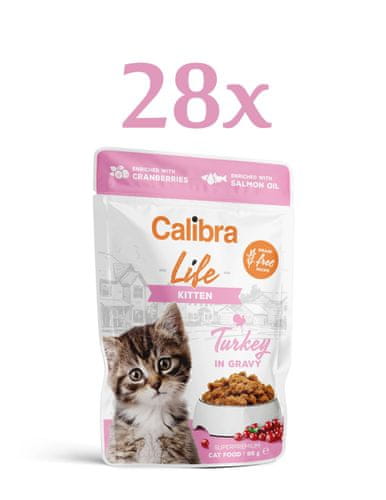  Calibra Life hrana za mačke, Kitten, koščki purana v omaki, 28 x 85 g