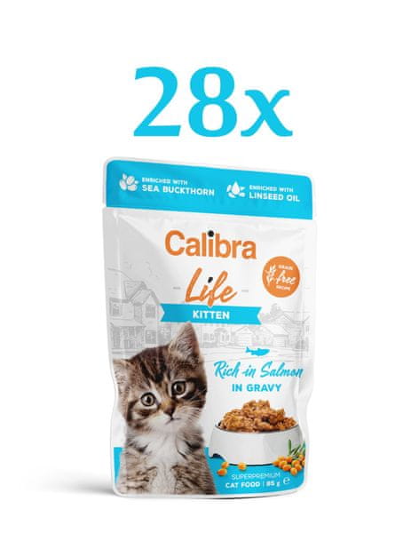  Calibra Life hrana za mačke, Kitten, koščki lososa v omaki, 28 x 85 g