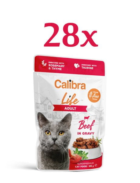  Calibra Life hrana za mačke, Adult, koščki govedine v omaki, 28 x 85 g