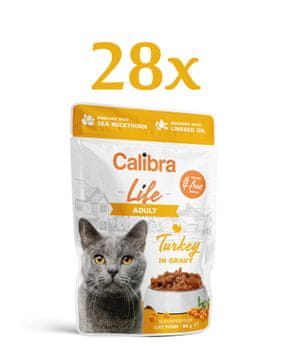 Calibra Life hrana za mačke, Adult, koščki purana v omaki, 28 x 85 g