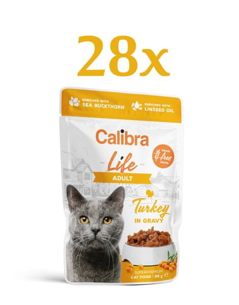  Calibra Life hrana za mačke, Adult, koščki purana v omaki, 28 x 85 g