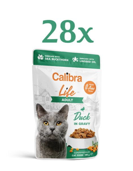 Calibra Life hrana za mačke, Adult, koščki race v omaki, 28 x 85 g