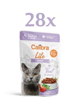 Calibra Life hrana za mačke, Adult, koščki teletine v omaki, 28 x 85 g