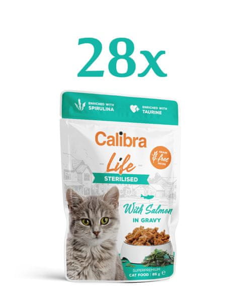  Calibra Life hrana za mačke, Sterilised, koščki lososa v omaki, 28 x 85 g