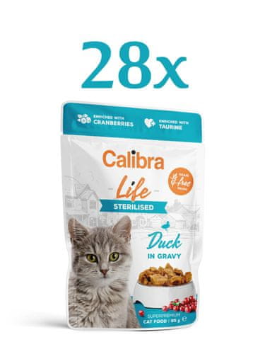  Calibra Life hrana za mačke, Sterilised, koščki race v omaki, 28 x 85 g