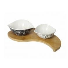 Brandani Set skledica na lesenem podstavku Shanti 27x13cm / porcelan, les