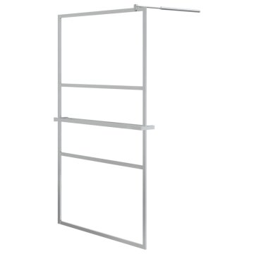 Vidaxl Pregrada za tuš s polico krom 115x195 cm ESG steklo in aluminij