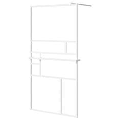 Vidaxl Pregrada za tuš s polico bela 100x195 cm ESG steklo in aluminij