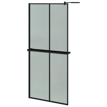 Vidaxl Pregrada za tuš s polico črna 90x195 cm ESG steklo in aluminij