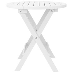 Vidaxl Zložljiva vrtna miza bela Ø 46 cm trden akacijev les