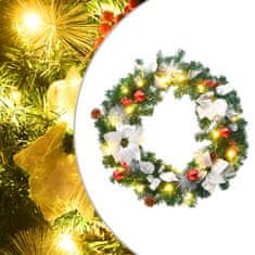 shumee vidaXL Božični venec z LED lučkami zelen 60 cm PVC