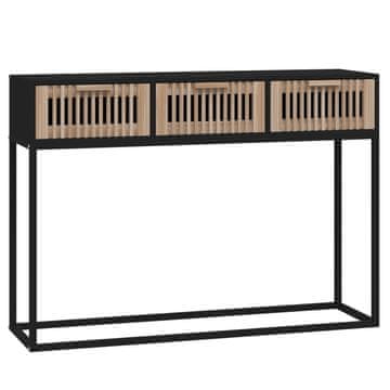 Vidaxl Konzolna mizica črna 105x30x75 cm inženirski les in železo