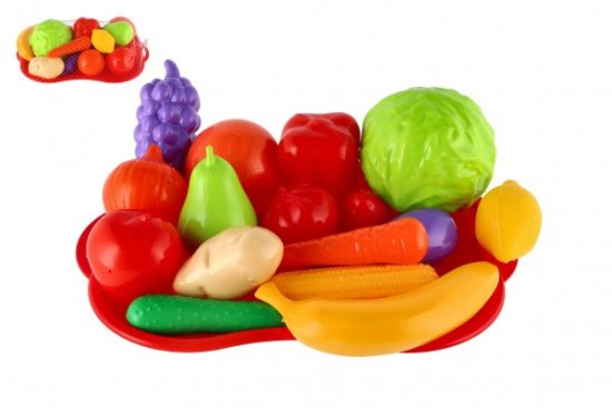 Teddies Sadje in zelenjava s plastičnim pladnjem v mreži