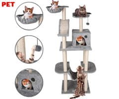 PET Toys mačje drevo in praskalnik za mačke, 180x60x50 cm, 4 nivoji