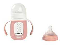 Beaba Otroška steklenička steklo 2v1 210ml s silikonom zaščito Roza