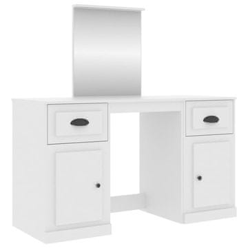 Vidaxl Toaletna mizica z ogledalom bela 130x50x132,5 cm
