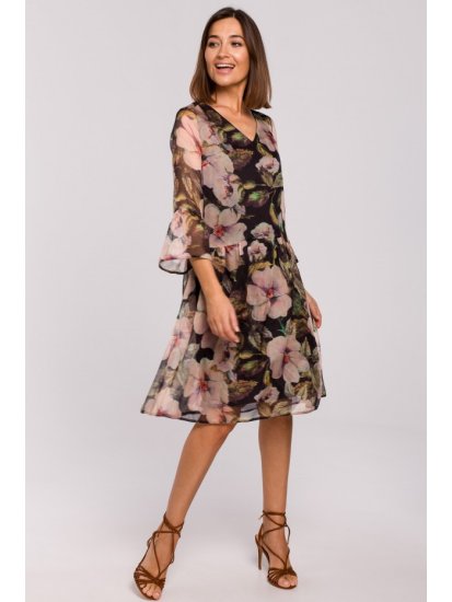 Style Stylove Ženska cvetlična obleka Iseulon S214 črna in roza