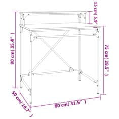 Vidaxl Pisalna miza rjavi hrast 80x50x90 cm inženirski les in železo