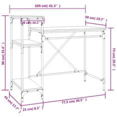 Vidaxl Pisalna miza s policami siva sonoma 105x50x90cm inž. les železo