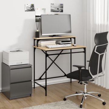 Vidaxl Pisalna miza sonoma hrast 80x50x90 cm inženirski les in železo
