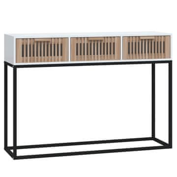 Vidaxl Konzolna mizica bela 105x30x75 cm inženirski les in železo