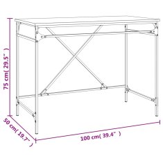 Vidaxl Pisalna miza siva sonoma 100x50x75 cm inženirski les in železo