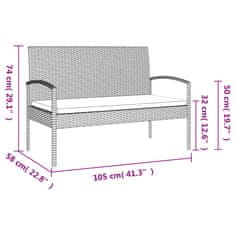 Vidaxl Vrtna klop z blazino črna 105 cm poli ratan