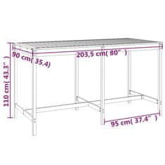 Vidaxl Vrtna miza siva 203,5x90x110 cm trdna borovina