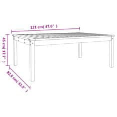 Vidaxl Vrtna miza črna 121x82,5x45 cm trdna borovina