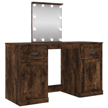 Vidaxl Toaletna mizica z LED lučkami dimljen hrast 130x50x132,5 cm