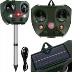 TIMMLUX Solarni ultrazvočni odganjalec živali s 5 načini delovanja za različne živali, PIR senzorjem ter LED strašilom