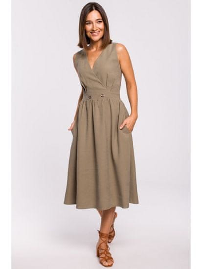 Style Ženska midi obleka Moloyde S224 kaki
