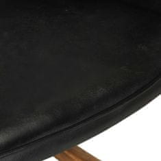 Greatstore Gugalni stol črn iz pravega usnja