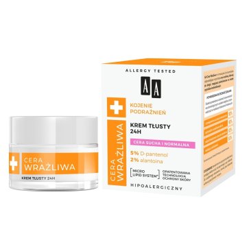 24-urna pomirjujoča krema za suho in normalno kožo AA Sensitive Skin 50 ml
