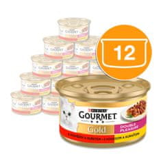 Gourmet GOLD govedina in piščanec, dušeni in pečeni kosi, 12x85 g