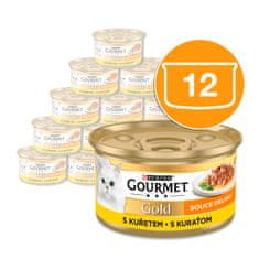 Gourmet GOLD govedina in piščanec v omaki, 12x85 g