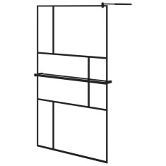 Vidaxl Pregrada za tuš s polico črna 115x195 cm ESG steklo in aluminij