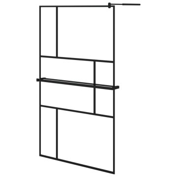 Vidaxl Pregrada za tuš s polico črna 115x195 cm ESG steklo in aluminij