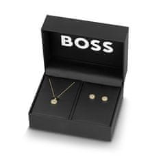 Hugo Boss Luksuzni pozlačen komplet nakita Medallion 1570149 (verižica, uhani)