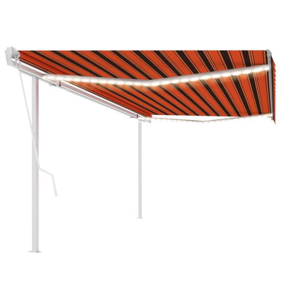 Vidaxl Avtomatska tenda LED + senzor 5x3,5 m oranžna in rjava