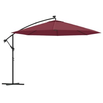 Vidaxl Vrtni senčnik z LED lučkami bordo rdeč 350 cm
