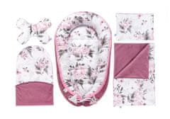 Inny Komplet za dojenčka 5v1 Pink Flowers z žametom old rosa - KN-Z5-PF-VOR