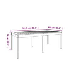 Vidaxl Vrtna miza siva 203,5x100x76 cm trdna borovina
