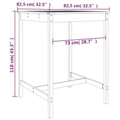 Greatstore Vrtna miza 82,5x82,5x110 cm trdna borovina