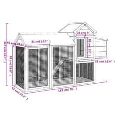 Greatstore Kokošnjak siv 193x65x117 cm trdna borovina